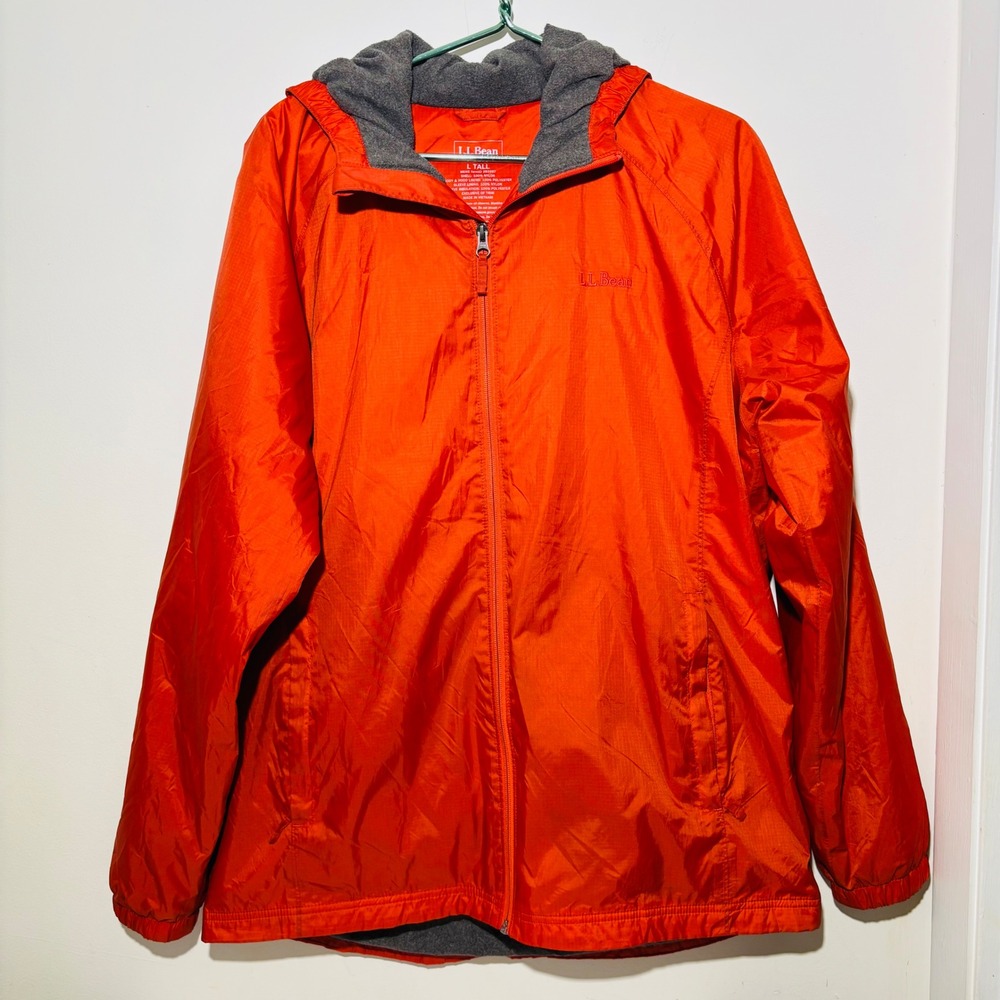L.L. Bean Men's Discovery Rain Hooded Jacket Stowaway Orange | Size‎ Large